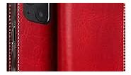 Leather Wallet Case Compatible with iPhone 12 Mini, D7 Italian Wax Leather Diary Flip Cover Card Slot Holder with Gift Box, Handmade and Designed for iPhone 12 Mini (Red)