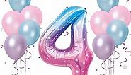 40 Inch Starry Sky Number 4 Balloon, 4th Birthday Balloons, 11Pcs Pearl Light Purple Pink Blue Latex Balloons Giant 4 Foil Balloon for Baby Boy Girl 4th Birthday Mermaid Party Decorations Anniversary