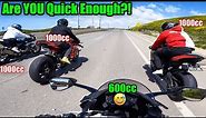 600cc Rider Tries To Keep Up With 1000cc SUPERBIKES | S1000rr, R1, Panigale V4 Superleggera, RS660