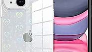 Jusy Compatible with iPhone 13 / iPhone 14 Case, Holographic Love Heart Iridescent Clear Kawaii Phone Case, for Women Aesthetic Laser Bling Rainbow Cute iPhone Cover, Holo Reflective Case