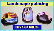 LANDSCAPE PAINTING on STONES I Easy ROCK/STONE PAINTING tutorial for beginners
