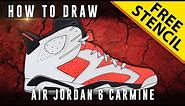 How To Draw: Air Jordan 6 Carmine w/ Downloadable Stencil