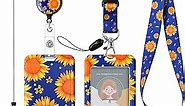 3 Pack ID Badge Holder with Lanyard Sunflower Retractable Badge Reel Belt Clips Adjustable Name Badge Keychain Tags ID Card Holder Protector Cover Case for Women Nurse Teacher Office Gifts (Blue)