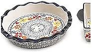 Laurie Gates by Gibson Hand-Painted Luxembourg Dinnerware Set, 10.5” Pie Dish and 8” Square Bakeware, Floral