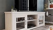 Flash Furniture Sheffield TV Stand up to 80" TVs - Modern White Wash Finish & Full Glass Doors - 65" Engineered Wood Frame - 3 Height Adjustable Shelves