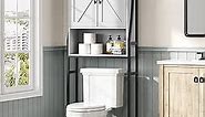 MXARLTR Over The Toilet Storage Cabinet, Over Toilet Bathroom Organizer with Barn Doors Above Toilet Storage Cabinet Spacesaver Rack Behind Toilet Bathroom Organizer Over The Toilet Storage (Gray)