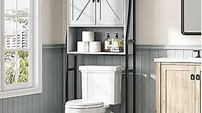 Over The Toilet Storage Cabinet, Over Toilet Bathroom Organizer with Barn Doors Above Toilet Storage Cabinet Spacesaver Rack Behind Toilet Bathroom Organizer Over The Toilet Storage (Gray)