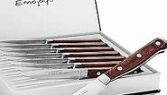 Emojoy Steak Knives, Steak Knife Set of 8, Highly Resistant and Durable German Stainless Steel Serrated Steak Knives with Gift Box