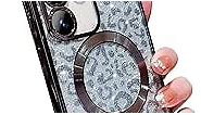 for Samsung Galaxy S22 Ultra Case Compatible with MagSafe Cute Leopard Glitter Magnetic Phone Case for Women Men Luxury Plating Clear Camera Lens Cover Shockproof Soft S22 Ultra Bumper(Black)