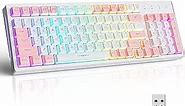 GK98 Wireless Gaming Keyboard,2.4G Rechargeable RGB White Backlit Ergonomic 98 keys Mechanical Feeling Dual Color Keyboard for Office Windows Mac PC Xbox PS4 Gamer(WhitePink)