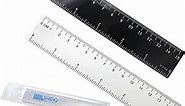 TAOSHENG 6-Inch Plastic Straight Ruler Set, 15-CM Flexible Dual-Scale Measuring Tool for Student School Office, 1 Black & 1 Transparent