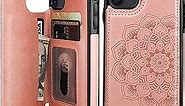 iPhone 11 Case Wallet with Card Holder, Vaburs Embossed Mandala Pattern Flower Premium PU Leather Double Magnetic Buttons Flip Shockproof Protective Cover for iPhone 11 (6.1 Inch,Rose Gold)