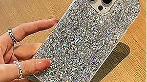 MUYEFW Case for iPhone 15 Pro Max Case Glitter Bling for Women Girls Sparkle Cover Cute Protective Phone Cute 6.7 inch (Silver)