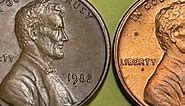 US 1982 Lincoln One Cent Coin - Large Date - Small Date - Bronze Penny - Zinc Penny - United States