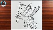 How to draw Unicorn with wings step by step easy | Unicorn Line Drawing Lesson