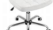 Yaheetech Armless Desk Chair Modern Tufted Office Chair Faux Leather Upholstered Computer Chair with Adjustable Seat Height and Rolling Wheels for Home/Office, White