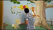 Amazing WINNIE THE POOH bedroom Mural!! Time lapse