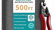 Steel DN Mate 500ft Black Wire Rope 1/8" T316 Marine Grade Stainless Steel Cable 7 × 7 Strands for Stair Fence Deck Cable Railing System, with Heavy Duty Wire Cutter