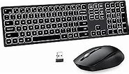 Wireless Backlit Keyboard and Mouse Combo, Light Up Silent Keys, 2.4G Full Size Rechargeable Illuminated Keyboard and Mouse with USB Receiver for Windows PC Computer Laptop Desktop, Space Grey