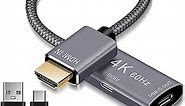 HDMI Male to USB-C Female Cable Adapter with USB C Power Cable,Uni-Directional HDMI (source) to Type C 3.1 (display) Converter,4K 60Hz Thunderbolt 3 Adapter for MacBook Pro,Microsoft Surface,Nreal Air