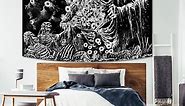Black and White Trippy Skull Tapestry for Bedroom