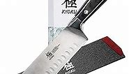 KYOKU Samurai Series - Nakiri Japanese Vegetable Knife 7" - Full Tang - Japanese High Carbon Steel Kitchen Knives - Pakkawood Handle with Mosaic Pin - with Sheath & Case