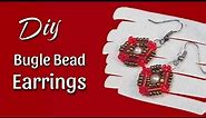 Beaded Diamond shape earrings with bugle beads/how to make bugle beads earrings