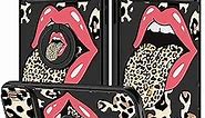 Goocrux (2in1 for iPhone 14 Pro Case Leopard Print for Women Girls Phone Cover Cute Cheetah Print Animal Design with Slide Camera Cover+Ring Holder Cool Red Lip Cases for iPhone 14Pro 6.1 inch''