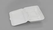 Restaurantware Pulp Safe No PFAS Added 34 Ounce Clamshell Boxes, 100 Disposable Containers - Sustainable, 2 Compartments, White Bagasse Containers, Microwavable And Freezable, Built-In Hinged Lid