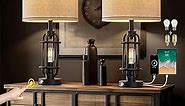 G-SAFAVA Industrial Black Metal Table Lamps Living Room 23.75'' Lamp for Nightstand Set of 2 Bedside End Lamp Home Decor Touch Lamp Modern Lamps with USB Ports and Outlets