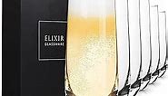 ELIXIR GLASSWARE Stemless Champagne Flutes - Crystal Glass Flutes, Hand Blown - Set of 6 Stemless Glasses 8oz, Premium Crystal - Gift for Bridal Shower, Wedding, Bachelorette Party - Clear
