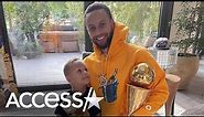 Steph Curry & Son Cradle NBA Trophies After Warriors Win