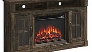 Sauder Media Fireplace Credenza, for Tv's up to 65", Carbon Oak Finish