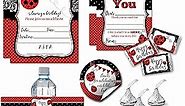 Amanda Creation Deluxe Red Polka Dot Ladybug Birthday Party Bundle Includes 20 Invitations & Thank You Cards with Envelopes + 3 Different Sizes of Stickers & Water Bottle Labels!