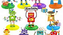 11Pcs Robot Honeycomb Centerpieces Robot Birthday Decorations Robot Centerpieces Robot Table Decorations for Robot Theme Birthday Party Baby Shower Supplies