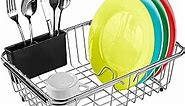 KESOL Smartly Compact Expandable Over The Sink Dish Drying Rack with Utensil Holder | 304 Stainless Steel Racks for Kitchen Counter, Space-Saving, Rustproof Drainer/Sink Organizer