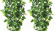 2pcs Fake Hanging Plants 3.6ft Fake Ivy Vine Artificial Ivy Leaves for Wedding Wall House Room Patio Indoor Outdoor Home Shelf Office Decor (No Baskets)