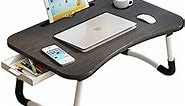 Lap Desk with Storage Drawer, Cup and Phone Holder, Laptop Bed Tray Table, 23.6" Foldable Laptop Desk, Laptop Stand for Working, Writing, Gaming and Drawing (23.62", Black)