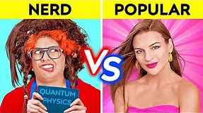 POPULAR VS NERD STUDENT FOR 24 HOURS! How To Become Popular At School! Comedy by 123 GO! CHALLENGE