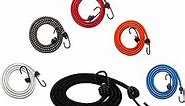 SGT KNOTS - Bungee Cord with Hooks | Marine Grade Shock Cord with 2 Hooks - Heavy Duty Elastic Cord - Bunjie Cords Strap - Bungees for Tie Downs, Camping, & Cars (64 in - Neon Orange, 4Pack)