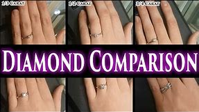 1 Carat Diamond Ring on Finger Hand. 2 Ct Size Comparison 1/2 1.5 3 0.5 Price Engagement Rings Buy