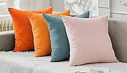 Colorful Pillow Covers 18x18 Set of 4 Multi Colored Throw Pillows Set Soft Decorative Square Pillow Case Boho Throw Pillow Covers Set of 4 Sofa Accent Colorful Decor Teal Blue/ Burnt Orange/Pink