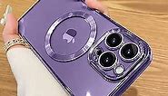 Compatible with iPhone 14 Pro Max Magnetic Clear Case,Luxury Plating Bling Transparent Shockproof MagSafe Case with Full Camera Lens Protector for iPhone 14 Pro Max Women Girl Men-Purple