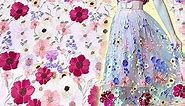TUIUSTU Lace Fabrics, 2 Yards Beautiful Gorgeous Colorful Floral Embroidered Sewing 3DLace Fabric, Exquisite Elegant Soft Tulle Lace Fabric by The Yard,DIY Casual Wear Dresses Tops Skirt(White mesh)