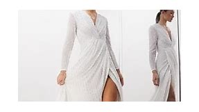 ASOS DESIGN Alexa sequin long sleeve wrap wedding dress in  | ASOS