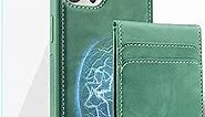 MONASAY Magwallet Case for iPhone 13 Pro Max,[Support MagSafe Wireless Charging][Glass Screen Protector] Magnetic Leather Wallet Phone Cover with Detachable RFID Blocking Card Holder, Light Green
