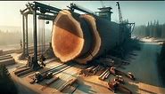 How a giant wood factory operates a thousand year old tree cutting machine at full capacity