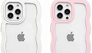 2 Pack iPhone 13 Pro Case Wavy Frame Shape,Cute Kawaii Wave Curly Edge Soft TPU Shockproof Protective Aesthetic Cases Cover for Women Girls,White