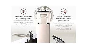 KeySmart BagHang Plus - 2-in-1 Purse Hook for Table & Phone Stand - Bag Holder and Hanger for Table Tops - Keychain Purse Hanger for Desk - Easy to Clip and Strong Grip Carabiner - Stainless Steel