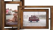 Egofine 2 Pack 4x6 Rotating Floating Picture Frames,Double-Sided Display with HD Glass Front Wooden Distressed Frame for Vertical or Horizontal Tabletop Display, Carbonization